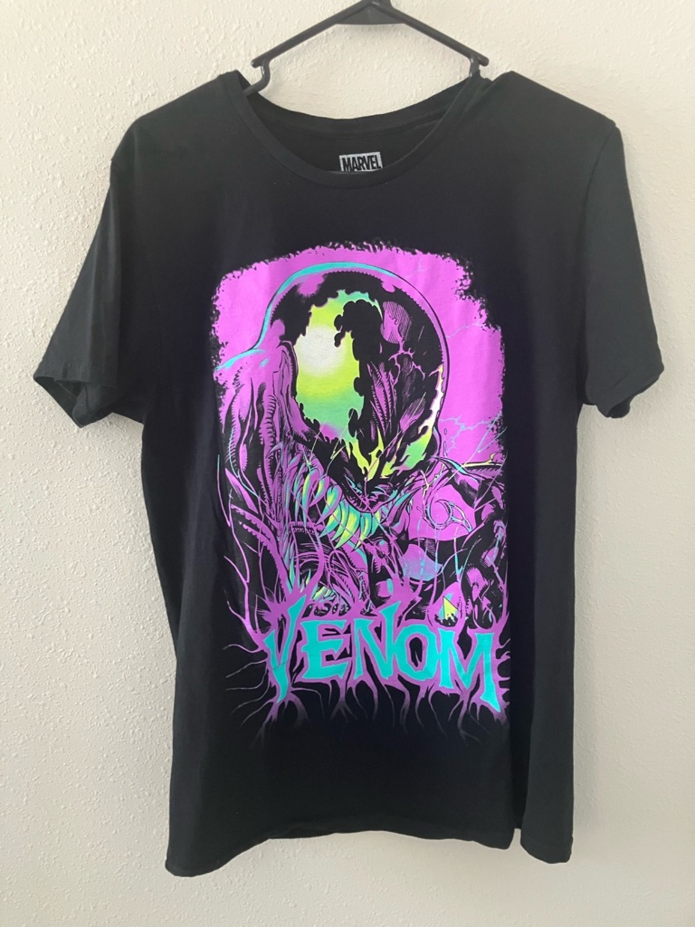 Marvel Venom Graphic Tee - Black with Neon Purple & Green